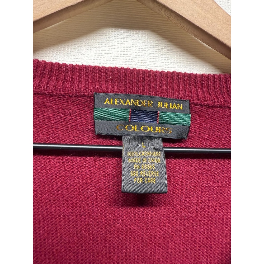 Vtg Alexander Julian 100% Cashmere V-Neck Pullover Sweater Mens Sz L Red Preppy - Picture 3 of 4
